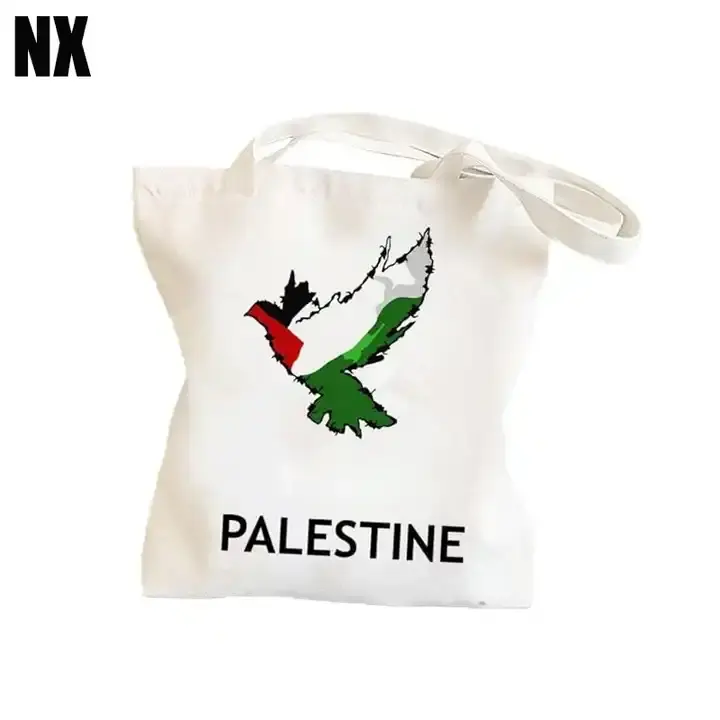 Palestine Cities Names Printed Cotton Cotton Canvas Folding Shopping Bag Palestine Tote Bag With Your Logo