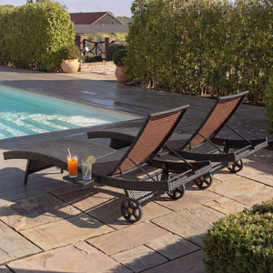80" Wicker Modern Chaise Lounge Chair Set 2 Reclining Rolling Wheels Side <b>Table</b> Adjustable Backrest-Portable Eco-Friendly Black - Product Image 3