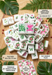 Jeu de Mahjong Esthétique Forêt Tropicale avec des motifs de perroquet, chaise de plage, cabane tropicale et motifs floraux botaniques, pour les fêtes - Product Image 4