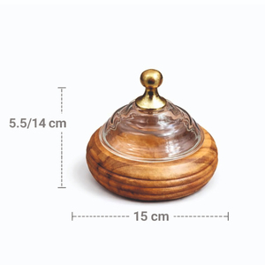 ชามไม้ทรงกลมคลาสสิกระดับพรีเมียม ฝาครอบแก้วทรงโดม พร้อมหัวประดับทองเหลือง |   ภาชนะเก็บของอเนกประสงค์ตกแต่งบ้านที่เป็นมิตรกับสิ่งแวดล้อม - Product Image 3