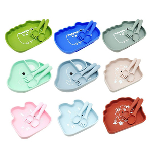 Ensemble d'assiettes pour bébé en silicone multicolores, sans BPA, avec fourchette <span class=keywords><strong>et</strong></span> cuillère - Product Image 3