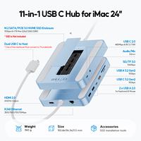 PULWTOP USB C Hub para iMac 24 pulgadas Soporte M.2 SSD (NO incluido) con 4K H, 2,5G Ethernet, USB A/C Max 10Gbps, SD/TF-Azul