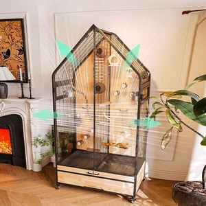 Cage à oiseaux de luxe pour perroquet, villa, grand espace, mobile, bois massif, fer, verre, nid panoramique pour oiseaux, maison en bois - Product Image 1
