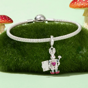 Silver Plated Cartoon <b>Rabbit</b> Charm With Red Enamel Card Suit Design Unisex Jewelry <b>Gift</b> - Product Image 2