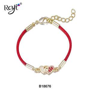 <span class=keywords><strong>Bracelet</strong></span> tressé rouge à double cœur plaqué or 14 carats pour filles, bijoux ajustables pour enfants, cadeaux d'anniversaire et de fêtes - Product Image 1