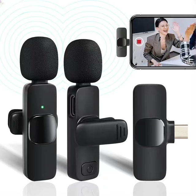 High Quality Mini 2-Pack Wireless Lapel Microphone Portable ABS Case with Type-C for Mobile Phone and Wireless Microphone Rack