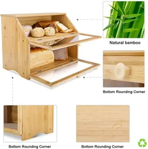 100% natural ecológico gran capacidad 2 capas contenedor de alimentos almacenamiento caja de pan de bambú con tapa - Product Image 6