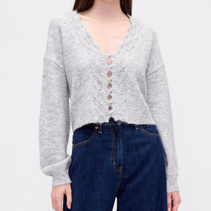 <span class=keywords><strong>Cardigan</strong></span> Corto da <span class=keywords><strong>Donna</strong></span> Wisrise Personalizzato all'Ingrosso, <span class=keywords><strong>Grigio</strong></span> Chiaro, Morbido, con Dettagli Traforati a Occhielli - Product Image 1
