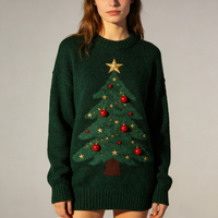 Pull de Noël tricoté 3D unique Vert Émeraude – Tenue de Fête Festive – Vêtements de Fêtes – Fabricant ODM Personnalisé en Gros – Tenue Élégante