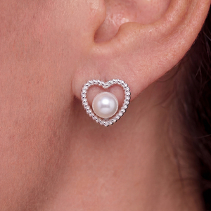 <b>Copper</b> Heart Rope <b>Frame</b> Freshwater Pearl Stud Earrings Minimalist Silver Plated Jewelry for Women - Product Image 5