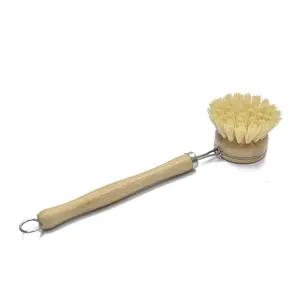Pegangan panjang sikat pembersih dapur kayu sapu cuci dengan kepala sikat dapat diganti perangkat dapur