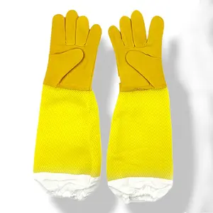 GL3028A giallo Anti pelle di montone a prova di puntura in cotone maglia di poliestere maniche lunghe apicoltura apicoltura guanti di protezione