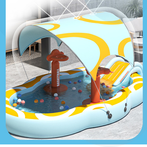 Piscina Gonfiabile in PVC per Giardino Familiare, per Bambini e Adulti, Portatile e Leggera, <span class=keywords><strong>con</strong></span> Mini <span class=keywords><strong>Scivolo</strong></span> e Tettoia per Giochi d'Acqua all'Aperto - Product Image 2
