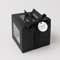 Boîte à gâteau carrée noire avec logo personnalisé, fenêtre transparente, 4/6/8 pouces, boîtes d'emballage pour gâteaux mousse