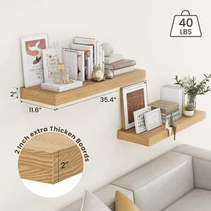 أرفف عائمة عميقة للرفوف الجدارية عميقة البلوط الطويل ، رف غسيل الكتب - Product Image 5