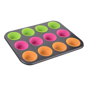 Molde <span class=keywords><strong>para</strong></span> Muffins de Acero al Carbono Antiadherente de 12 Tazas con 12 Moldes de Silicona Reutilizables, Juego de Utensilios <span class=keywords><strong>para</strong></span> Hornear Premium <span class=keywords><strong>para</strong></span> Cupcakes y Muffins - Product Image 2