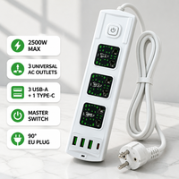 Multiprise universelle 3 voies personnalisable avec logo, colorée, prise EU, rallonge avec 3 ports USB à charge rapide, 2m, 110-250V