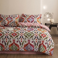 Ensemble de housse de couette et de taie d'oreiller en tissu gaufré Oeko-Tex, imprimé floral géométrique rétro bohème, literie de qualité supérieure, décoration de chambre personnalisée