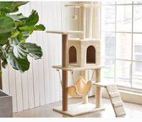 Grande structure d'escalade pour chat en bois, avec lit, griffoir, jouet arbre, capsule spatiale et hamac, en carton