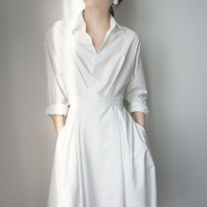 Vestido Casual Blanco Largo y Elegante de <span class=keywords><strong>Alta</strong></span> <span class=keywords><strong>Costura</strong></span> Francesa para Mujer - Product Image 3