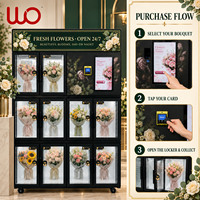 Distributeur automatique intelligent de fleurs fraîches réfrigérées à 10 compartiments avec écran tactile, paiement par carte et billets pour la vente de bouquets 24h/24 et 7j/7