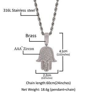 Joyería turca de alta calidad para mujer, colgante de mano de Hamsa, amuleto de la suerte, Micro pavé CZ, Collar chapado en plata, cadena de eslabones cubanos - Product Image 6