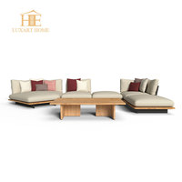 Ensemble de canapés en teck de luxe, canapé de jardin, villa, hôtel, canapé en bois résistant aux intempéries, canapé d'extérieur en forme de L