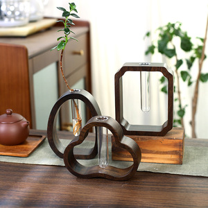 Vase à plantes hydroponiques en bois, décoration minimaliste moderne pour salon, vase à fleurs, décoration intérieure, bois massif pour salon et salle à manger - Product Image 3