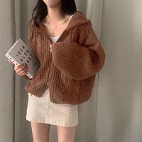 Nouvelle Collection Automne Hiver 2026 – Cardigan Femme en Maille Torsadée à Capuche, Fermeture Éclair Bidirectionnelle, Coupe Ample, Manches Longues, Oversize, Confortable et Chaud, Blanc Ivoire – Vente en Gros