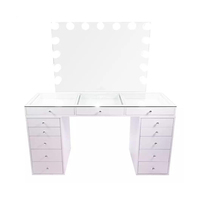 Coiffeuse Moderne avec Miroir 58, Ensemble de Maquillage en Bois à Tiroirs avec Lumières