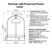 Lampu Meja Kaca LED Premium dengan Bunga Awet DIY, Isi Ulang USB-C, Lampu Tidur Mewah untuk Dekorasi Pernikahan, Hadiah, Dapat Diredupkan