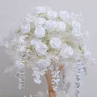 Centre de table personnalisé NINI en fleurs artificielles, roses blanches et glycines suspendues pour décoration de mariage avec support en mousse PE