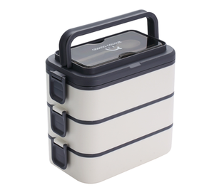 صندوق غداء من الفولاذ المقاوم للصدأ سعة 2300 مل قابل للتكديس بثلاث طبقات مع مقبض وغطاء بلاستيكي لتخزين الطعام للاستخدام المنزلي - Product Image 1