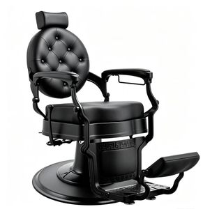 Nueva Silla de Barbero Giratoria Profesional, Premium, Clásica, Negra, Elegante, de Cuero - Product Image 1
