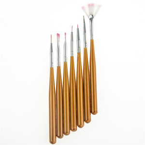 Kit de 7 pinceaux à ongles en nylon avec manche en bois, pour liner, forme éventail, stylo de photothérapie, peinture couleur, dessin floral, manucure - Product Image 3