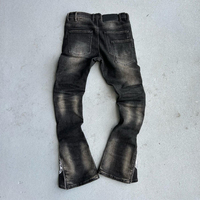Jeans Évasés Homme Streetwear Personnalisés Délavés Vintage Coupe Slim Effet Superposé Zippés Bas Évasé Denim