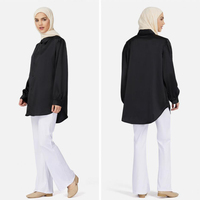 Großhandel Dubai Abaya Muslim Frauen Kleid Tunika Tops Langarm Casual Modest Satin Seiden hemden Muslim Blusen