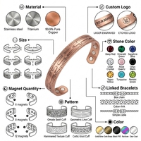 Bracelet magnétique en cuivre pur avec 6 aimants néodyme, réglable, motif croix en relief, gravé au laser, croix chrétienne, bien-être