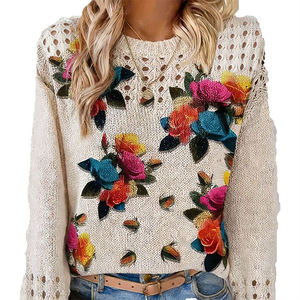 เสื้อสเวตเตอร์ถักคอวีแบบใหม่สไตล์ฤดูใบไม้ผลิ  แบบโปร่ง  สามารถสกรีนลายได้  แขนยาว  เสื้อสเวตเตอร์แฟชั่นสำหรับผู้หญิง - Product Image 6
