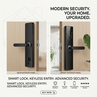 Serrure de porte intelligente en aluminium et bois avec déverrouillage par empreinte digitale, mot de passe et carte, stockage sur carte mémoire, contrôle via l'application TTlock