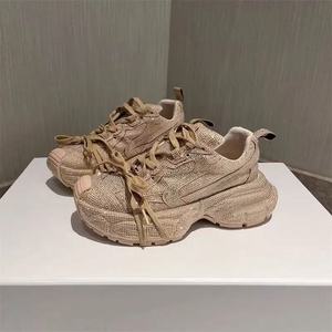 Baskets Chunky Scintillantes à Strass Réfléchissants pour Femme, Chaussures de Soirée Bling Bling, Grande Taille 42 - Product Image 1