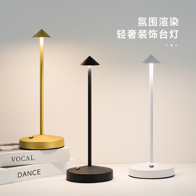 Modern LED Pointed Table Lamp for Indoor Outdoor Creative Small Decorative Lamp Metal for Home Restaurant Charging Tabletop