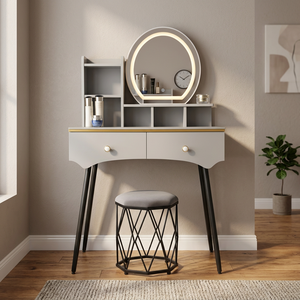 Modern Makeup <b>Vanity</b> Table With <b>Lighted</b> Mirror Storage Desk For Bedroom Furniture - Product Image 3