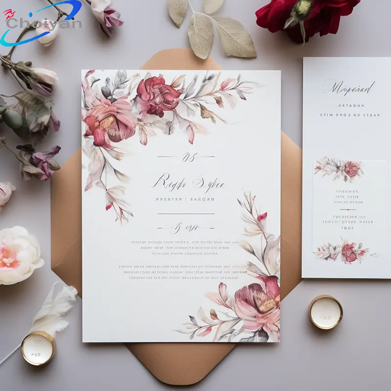 Customize Aesthetic Wedding Invitation Card Luxury Peach Color Wedding Invitation Card With Envelope
