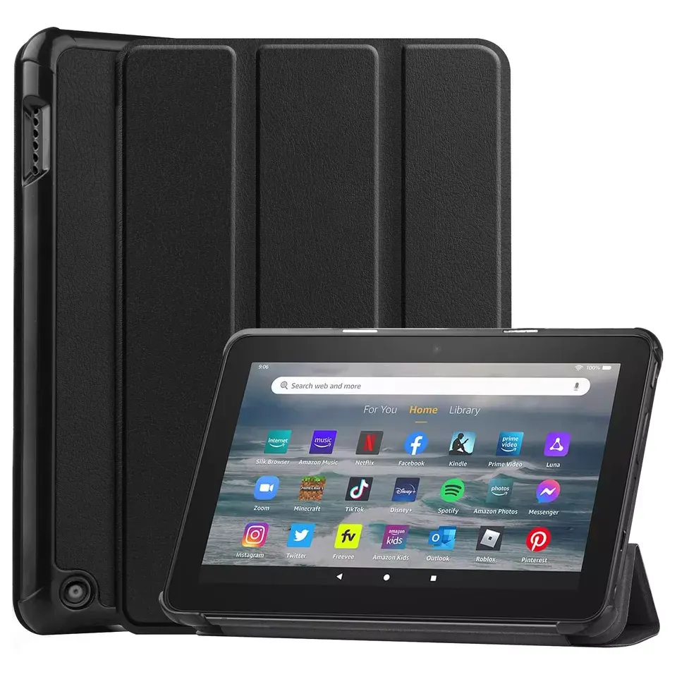 For Amazon New Kindle Fire 7 2022 7inch Tablet Case Auto Wake Sleep Multi-Angle Premium PU Leather Tablet Cover