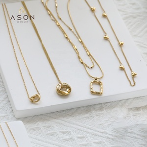 <span class=keywords><strong>Ason</strong></span> แฟชั่น 18 พันทองชุบสแตนเลสสองชั้นสแควร์บิดห่วงเครื่องประดับโซ่โอชะรูปหัวใจสร้อยคอจี้ - Product Image 1
