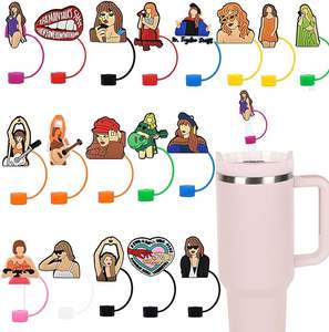 Venta al por mayor encanto accesorios 2D reutilizable PVC a prueba de polvo 10mm pajita para beber Topper <span class=keywords><strong>Taylor</strong></span> Swifting cubierta - Product Image 4