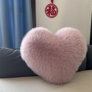 Heart Shaped Solid Color Faux Fox Fur Plush Pillow Sofa <b>Cushion</b> Seat <b>Cushion</b> With Insert Washable Polyester Material - Product Image 1