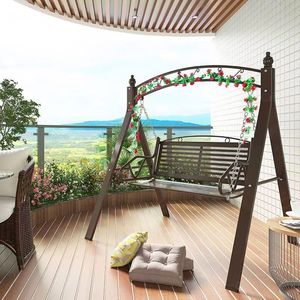 Outdoor Double <b>Hammock</b> <b>Swing</b> Wrought Iron Rattan Rocking Chair Leisure <b>Swing</b> Chair for Courtyard Villa Balcony Garden & Terrace - Product Image 4