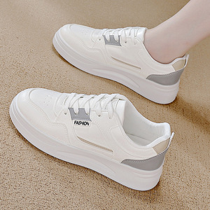 Women's White Slip-On Flat <b>Heel</b> Lightweight Durable All Seasons Cotton Pu Upper Shoes - Product Image 3